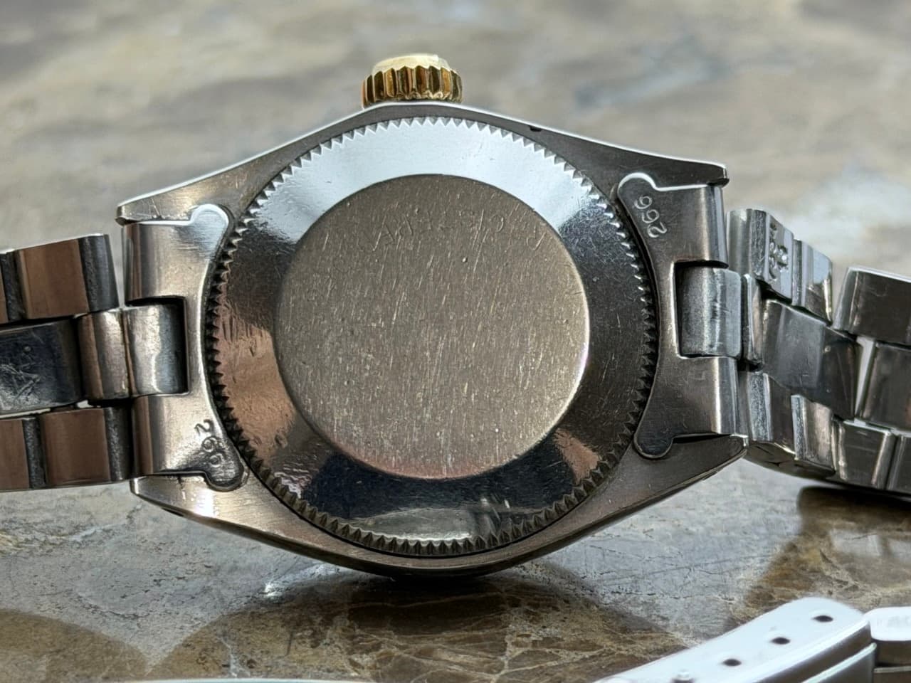 Rolex Lady Oyster Perpetual Automatic 24mm Gold / Steel Engine Turned Bezel 6804 Vintage with Box and Papers