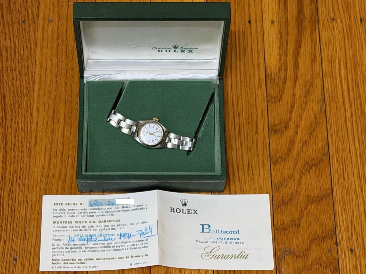 Rolex Lady Oyster Perpetual Automatic 24mm Gold / Steel Engine Turned Bezel 6804 Vintage with Box and Papers