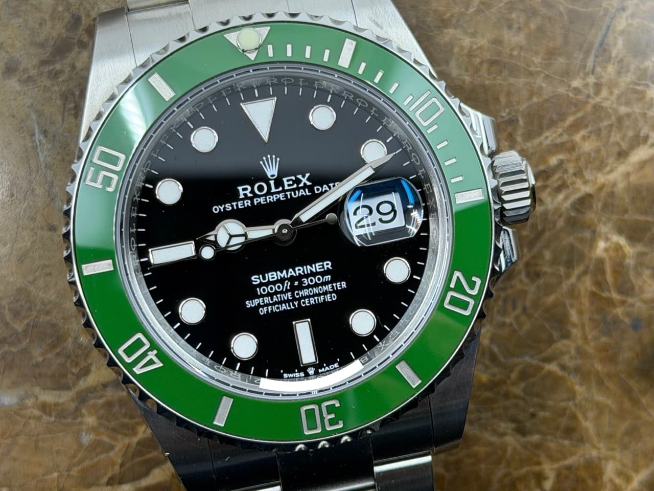 Rolex Submariner with Date Green Ceramic Bezel and Black dial Box Papers Year nickname Starbucks 126610LV