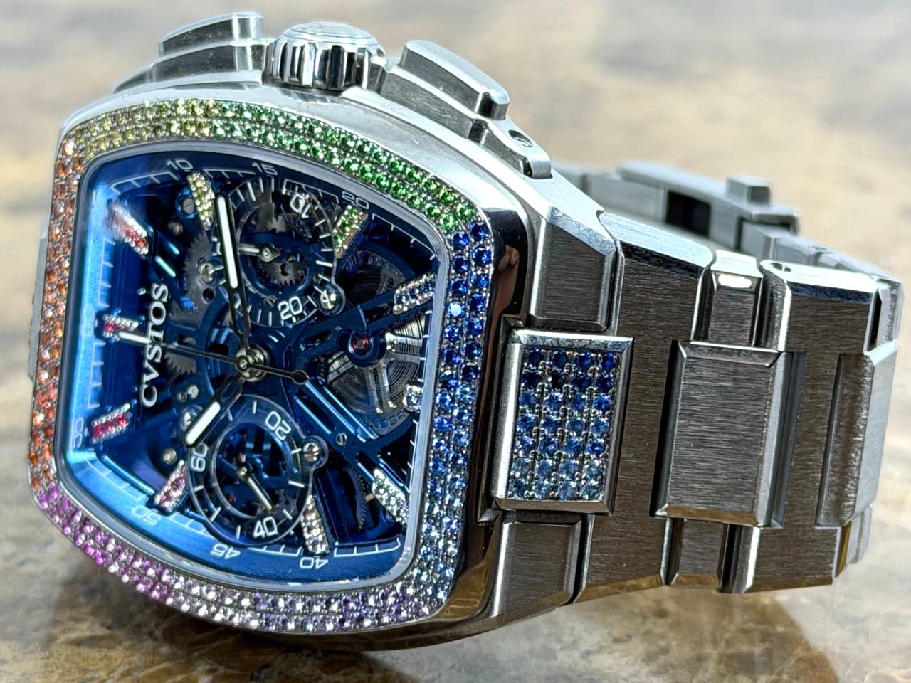 CVSTOS Metropolitan Chrono 42mm Automatic Titanium Blue SQLT / Rainbow F00112.4213004 with Box 4 Extra Straps LIMITED EDITION - Image 5