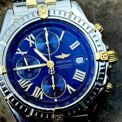 Breitling Crosswind 18k Gold / Steel Chronograph 43mm Automatic Blue Dial with Box B13355