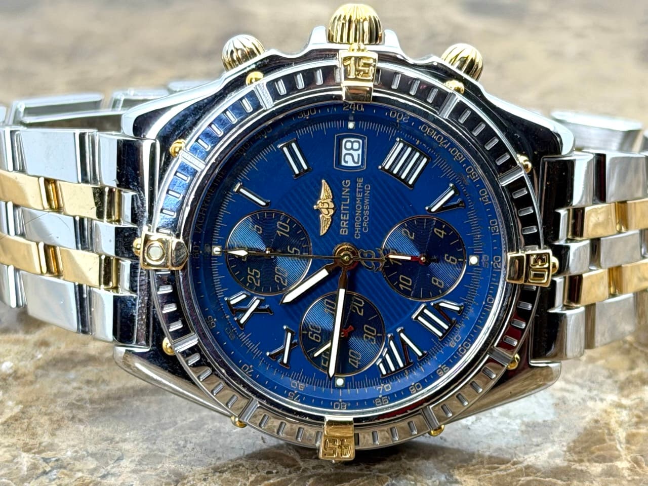 Breitling Crosswind 18k Gold / Steel Chronograph 43mm Automatic Blue Dial with Box B13355 - Image 2