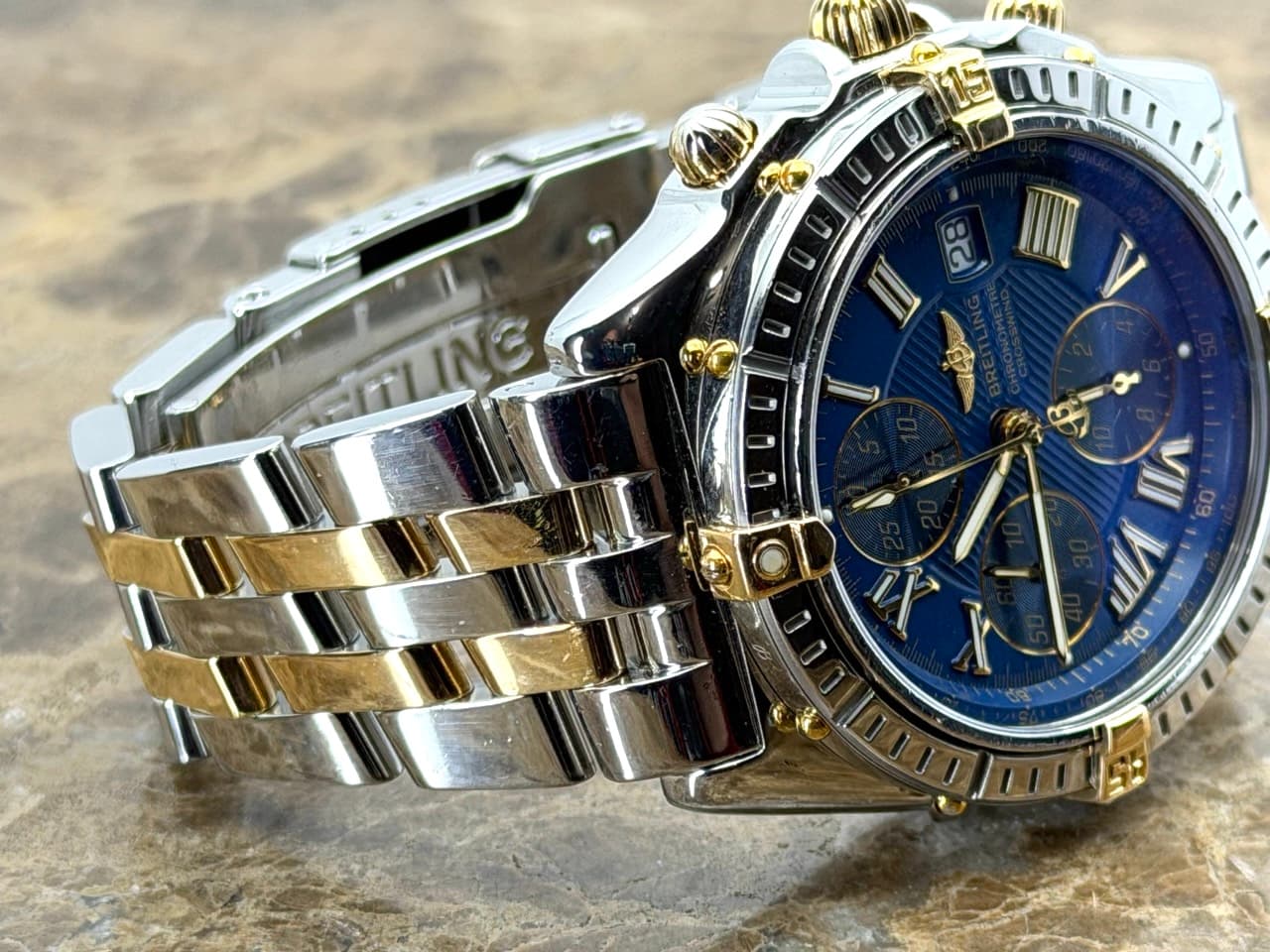 Breitling Crosswind 18k Gold / Steel Chronograph 43mm Automatic Blue Dial with Box B13355 - Image 3