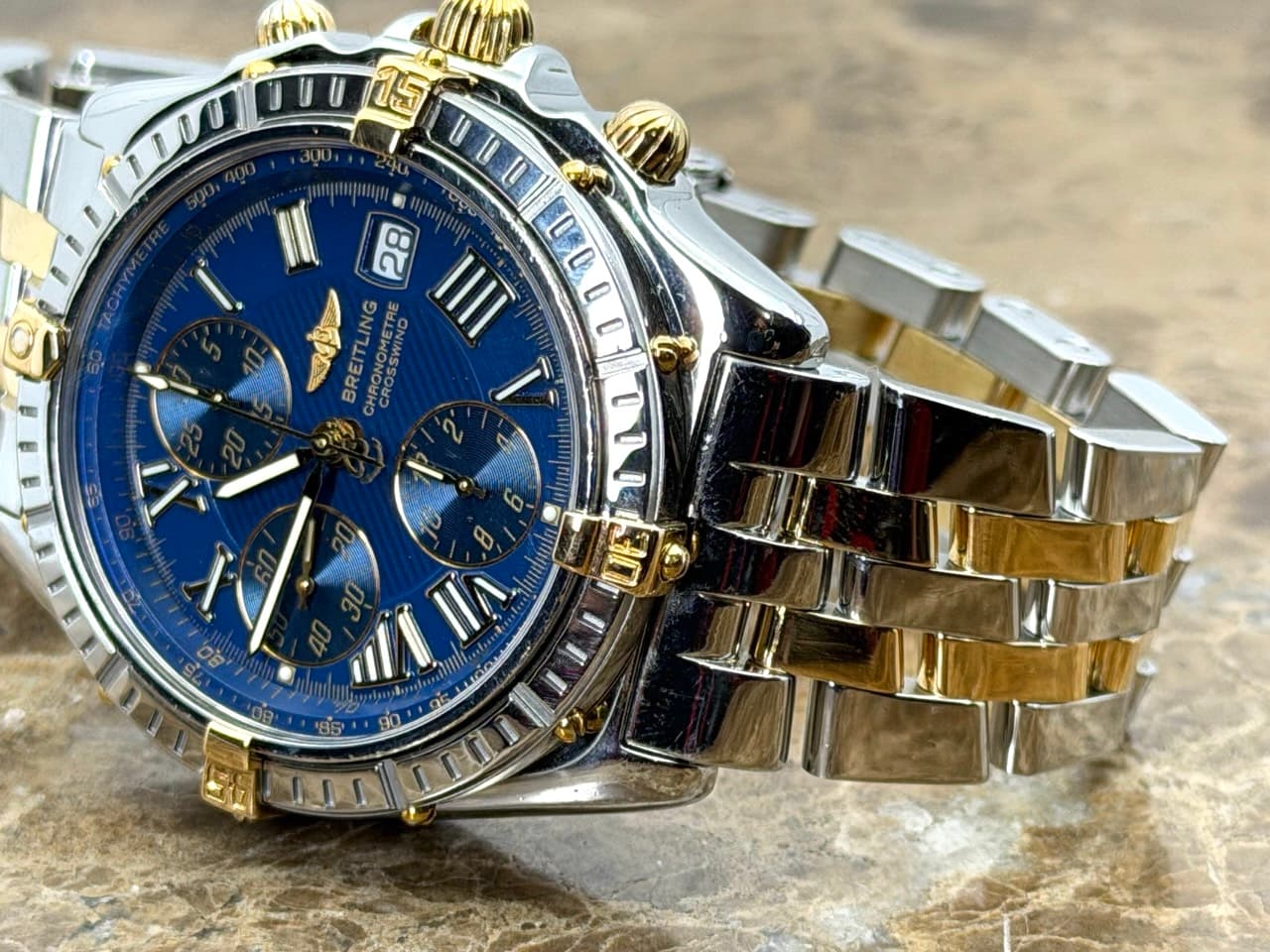 Breitling Crosswind 18k Gold / Steel Chronograph 43mm Automatic Blue Dial with Box B13355 - Image 4