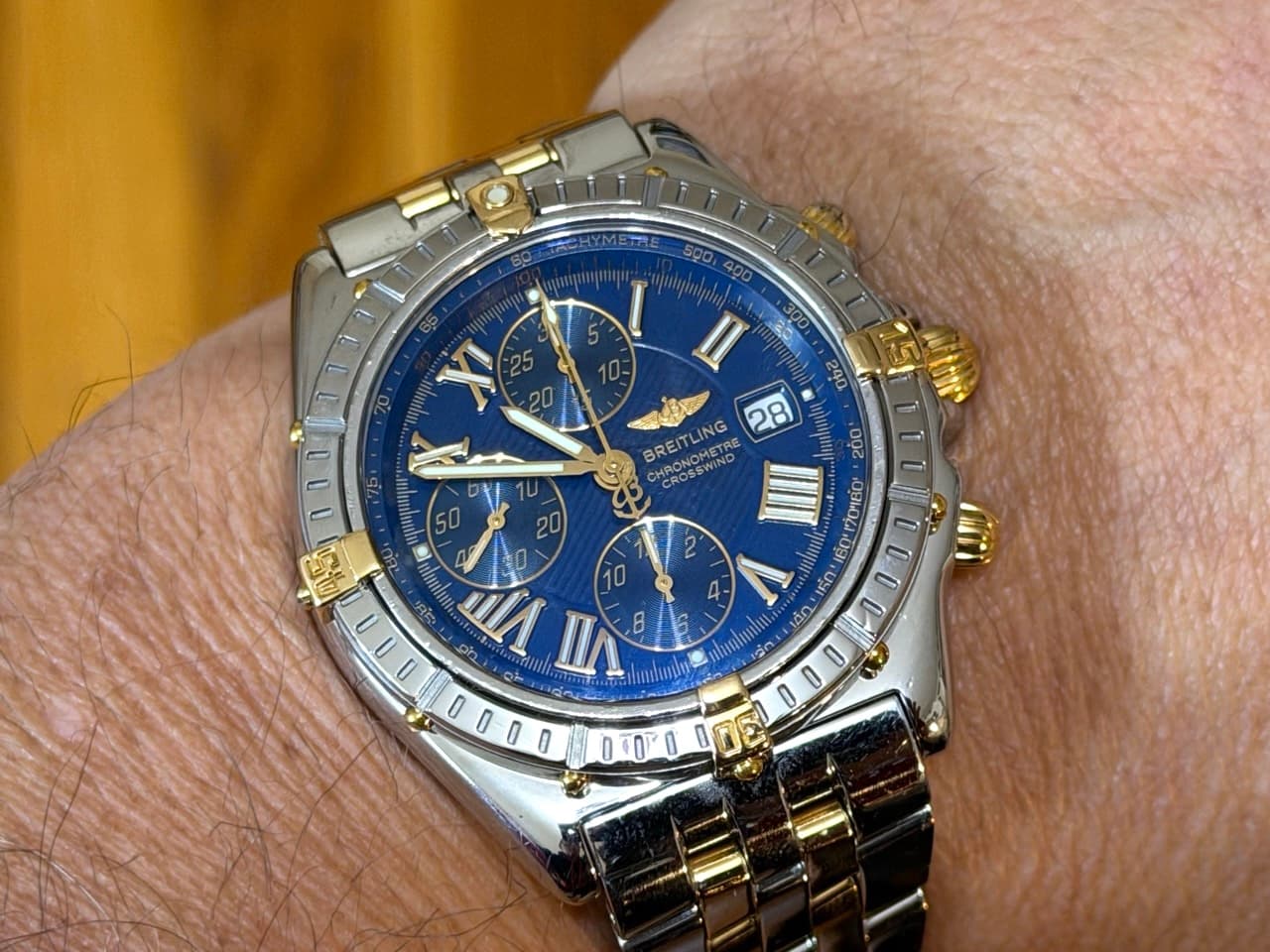 Breitling Crosswind 18k Gold / Steel Chronograph 43mm Automatic Blue Dial with Box B13355 - Image 10