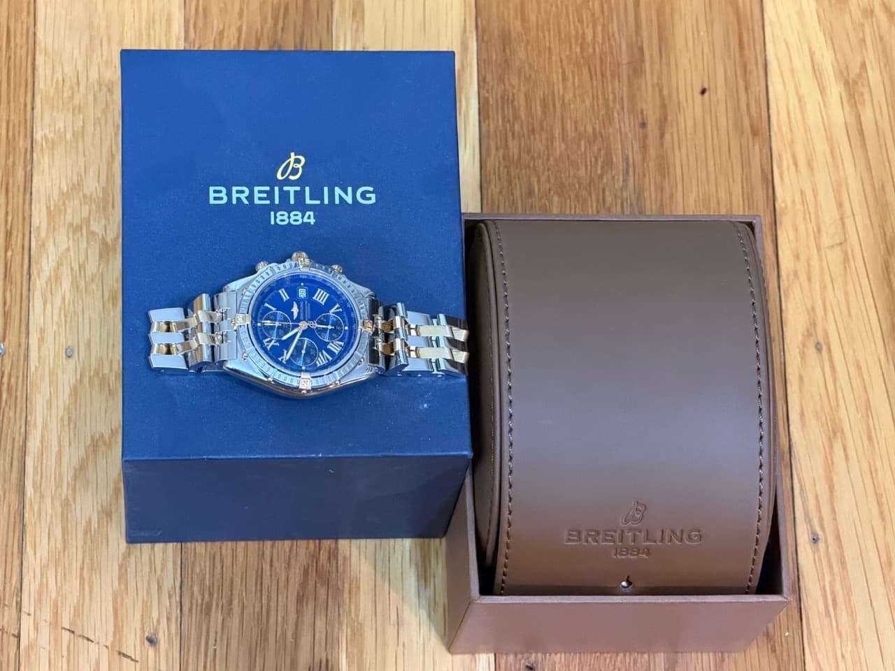 Breitling Crosswind 18k Gold / Steel Chronograph 43mm Automatic Blue Dial with Box B13355 - Image 11