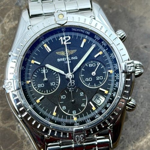 Breitling Cockpit Chronograph 37mm Automatic Black Dial and Pilot Bracelet with Box and Papers A30012