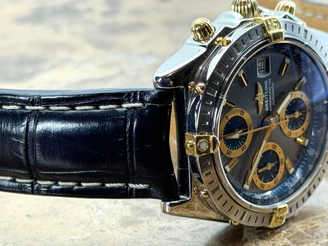 Breitling Chronomat Gold / Steel 39mm Automatic Chronograph Silver Dial with Blue Subdials with Box B13352 - Image 3