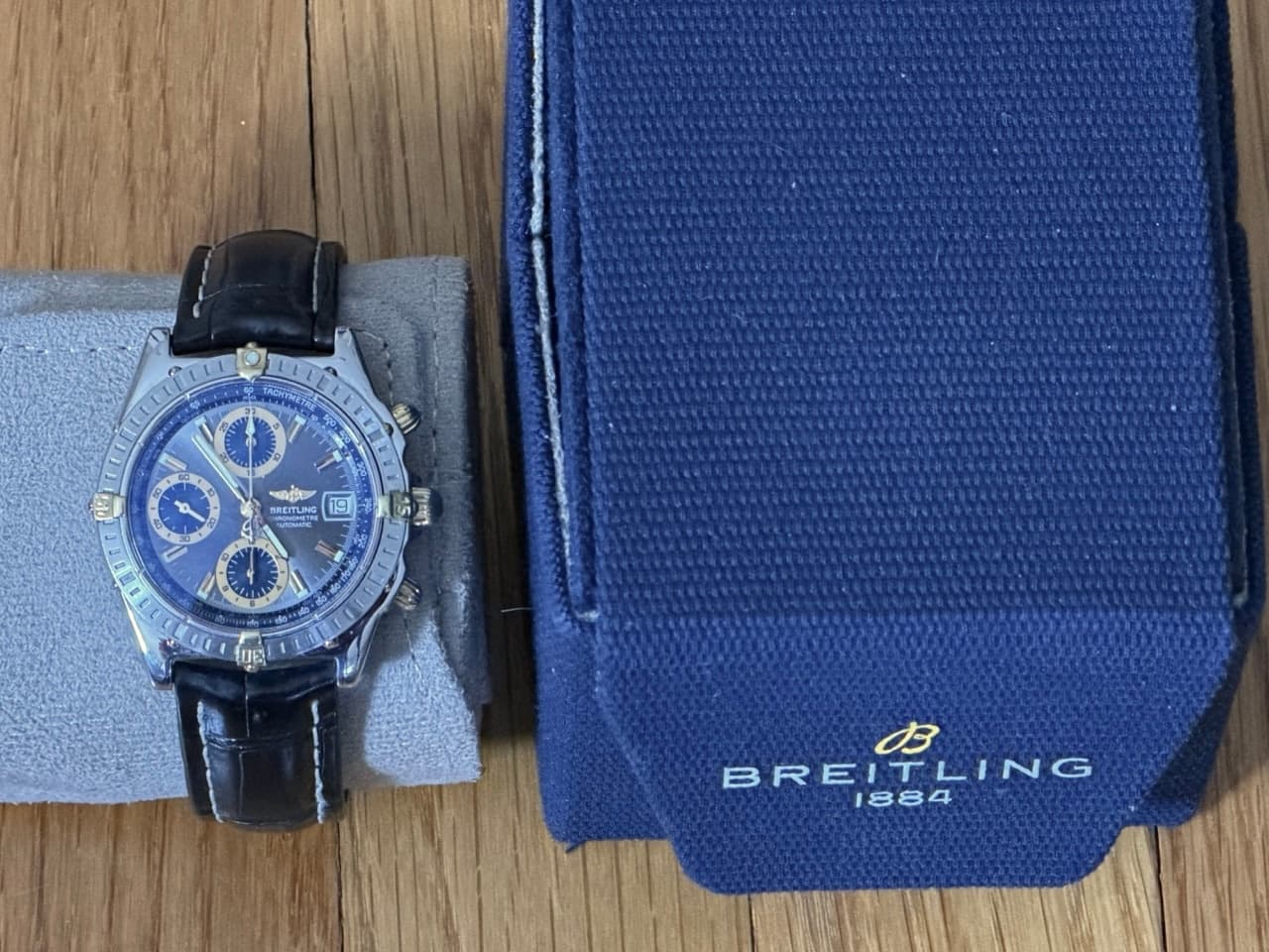 Breitling Chronomat Gold / Steel 39mm Automatic Chronograph Silver Dial with Blue Subdials with Box B13352 - Image 11