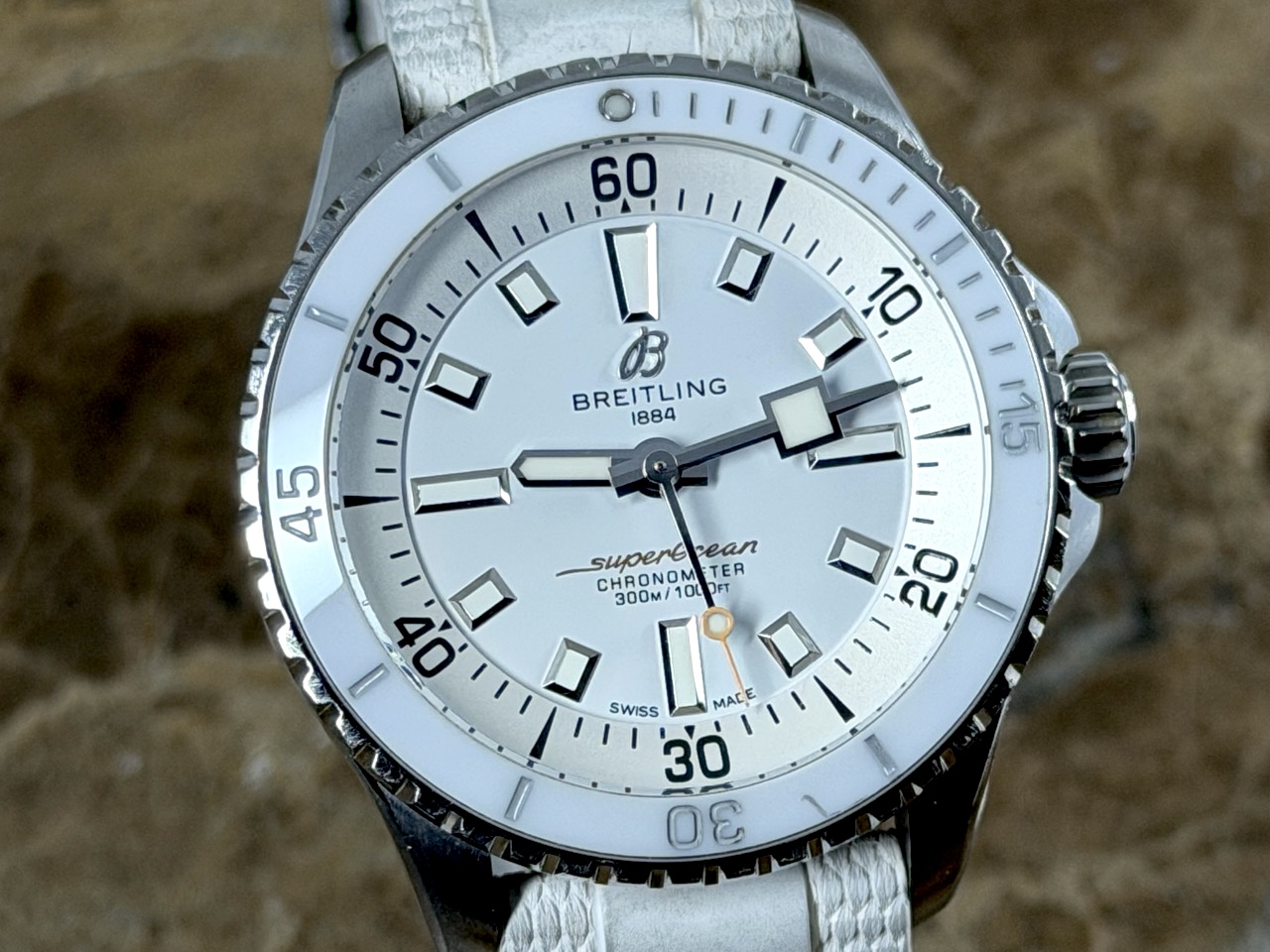 Breitling SuperOcean 36 Automatic White Dial on a Rubber Dive strap with Breitling Box Papers A17377211A1S1