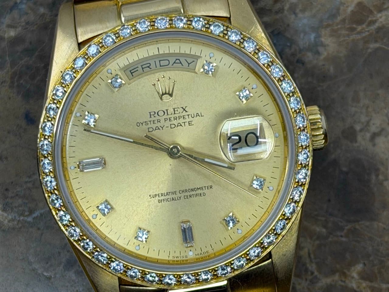 Rolex President Day Date 36mm 18k Yellow Gold Automatic 18348 DOUBLE QUICK Factory Diamond Bezel and Dial