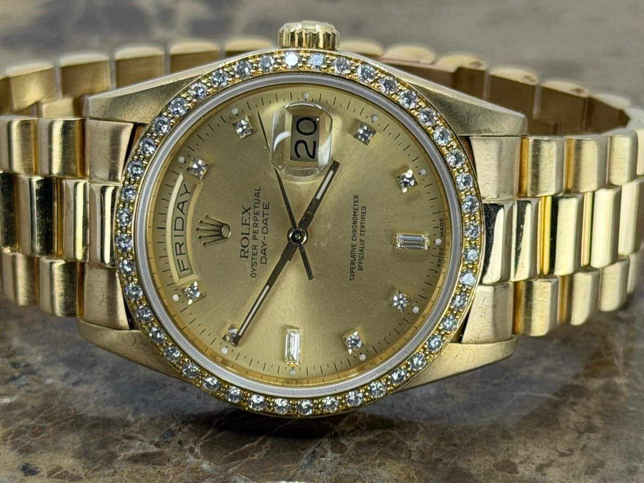 Rolex President Day Date 36mm 18k Yellow Gold Automatic 18348 DOUBLE QUICK Factory Diamond Bezel and Dial - Image 2