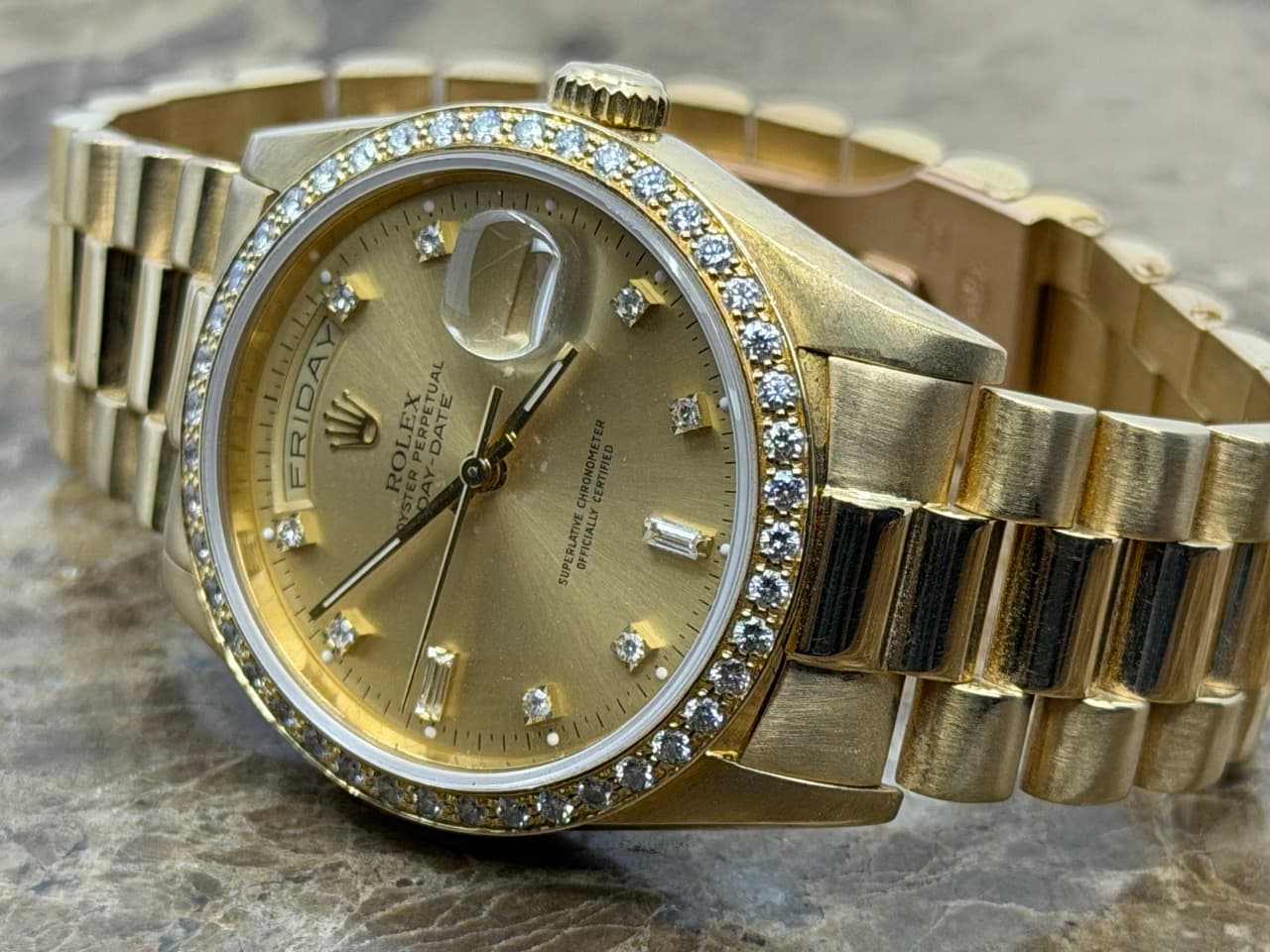 Rolex President Day Date 36mm 18k Yellow Gold Automatic 18348 DOUBLE QUICK Factory Diamond Bezel and Dial - Image 4