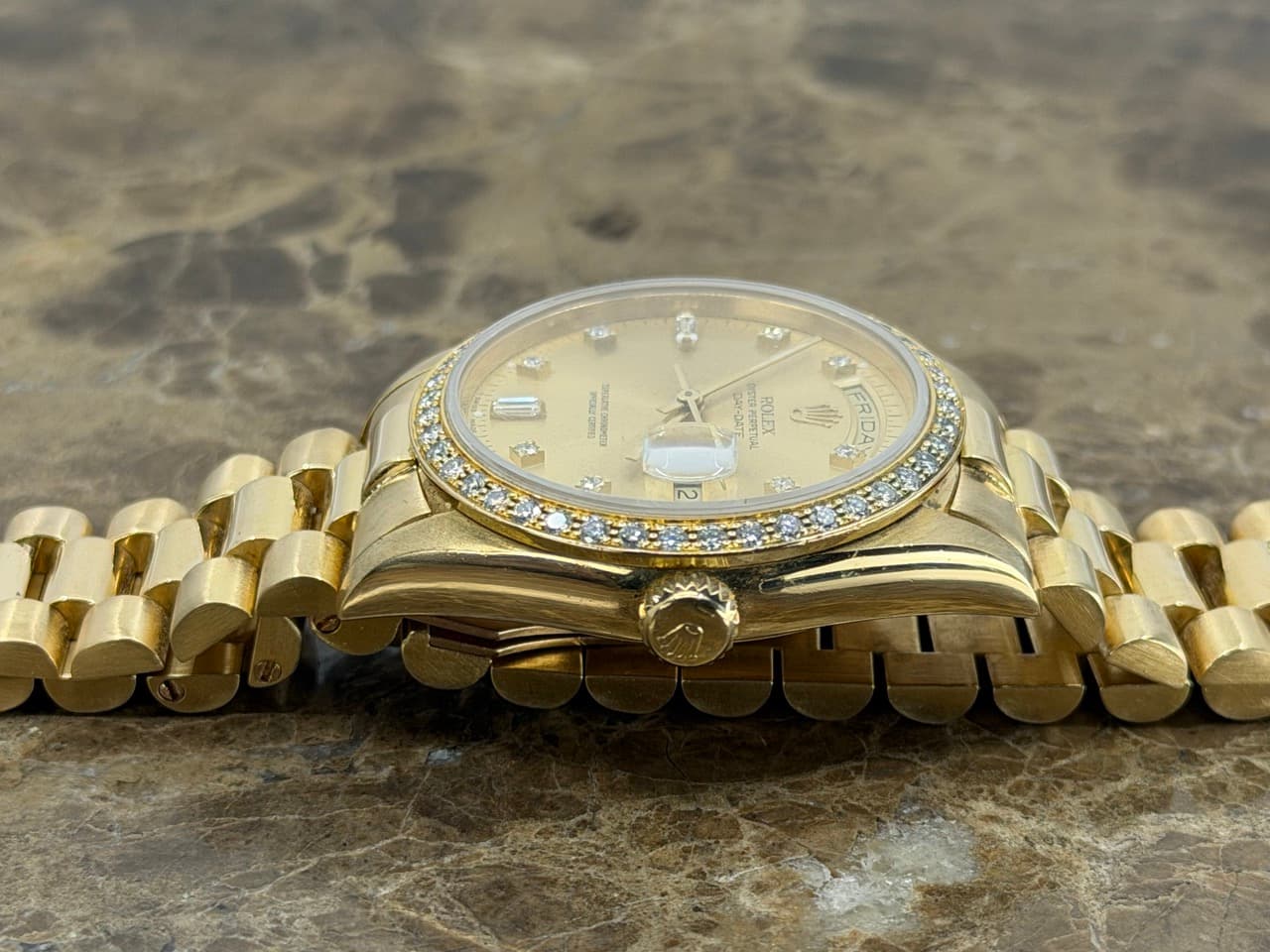 Rolex President Day Date 36mm 18k Yellow Gold Automatic 18348 DOUBLE QUICK Factory Diamond Bezel and Dial - Image 8