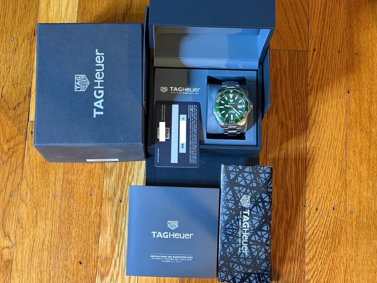Tag Heuer Aquaracer Caliber 5 Green Dial Bezel Hulk 300M / 1000ft WAY201S-0 Box Papers Card - Image 11