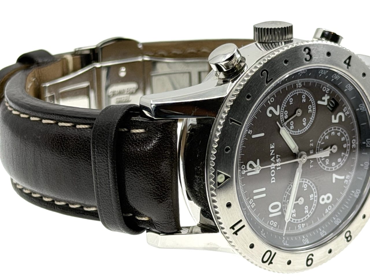 Dodane 1857 TYPE 21 Chronograph Flyback 41.5mm Automatic Three Register Matte Brown Dial with Box Papers Card - Image 4