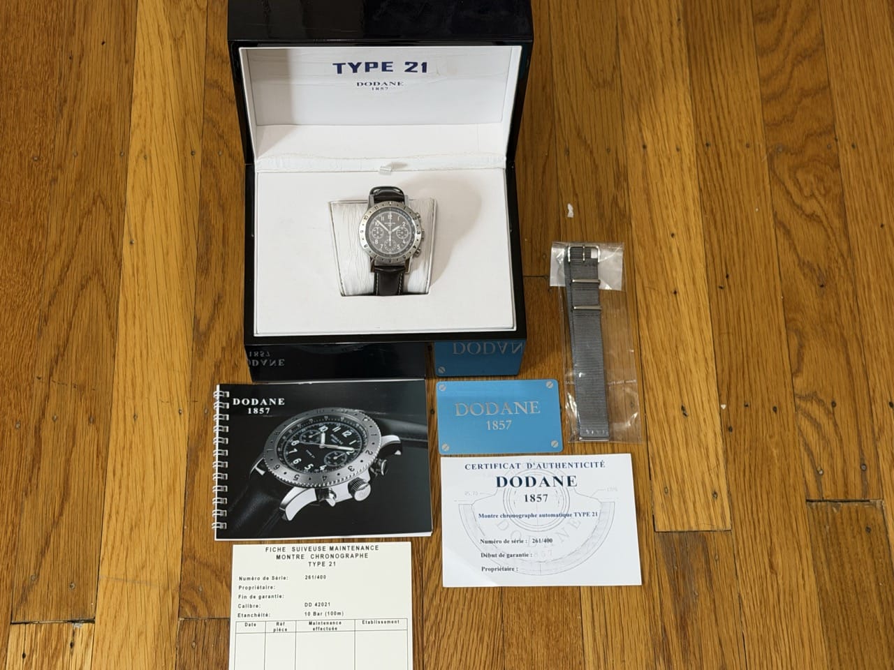 Dodane 1857 TYPE 21 Chronograph Flyback 41.5mm Automatic Three Register Matte Brown Dial with Box Papers Card - Image 13