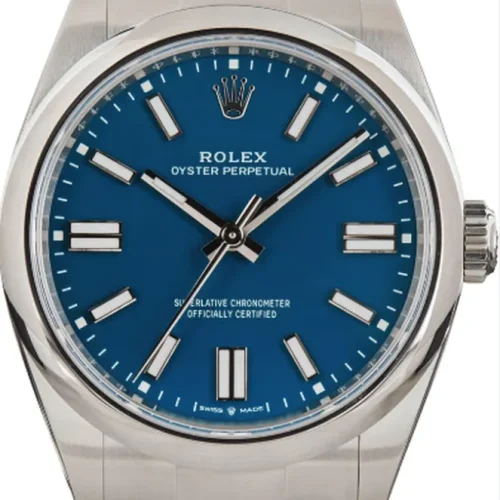 Rolex Oyster Perpetual 41 with Med Blue Dial model 134300 Box Papers Card
