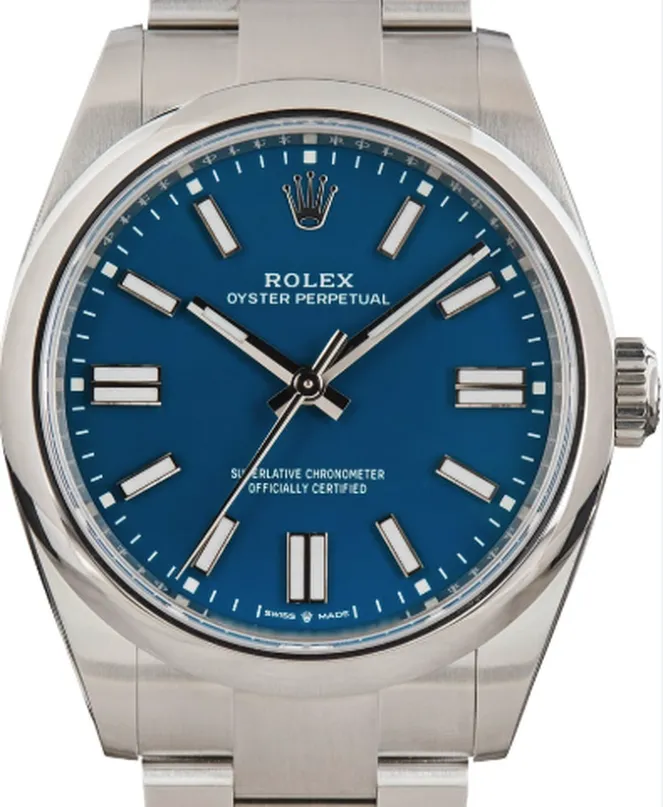 Rolex Oyster Perpetual 41 with Med Blue Dial model 134300 Box Papers Card