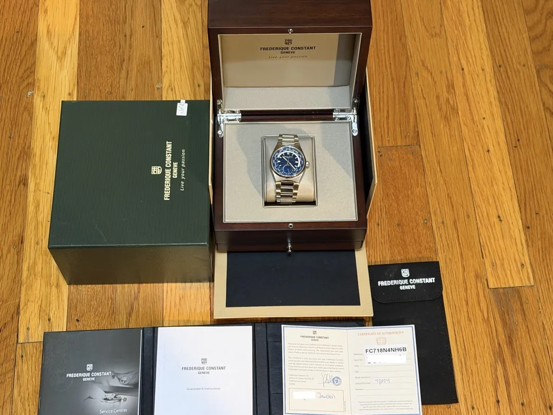 Frederique Constant Highlife Worldtimer 24 Timezones Blue Dial Men's 41mm Automatic Box Papers FC-718N4NH6B