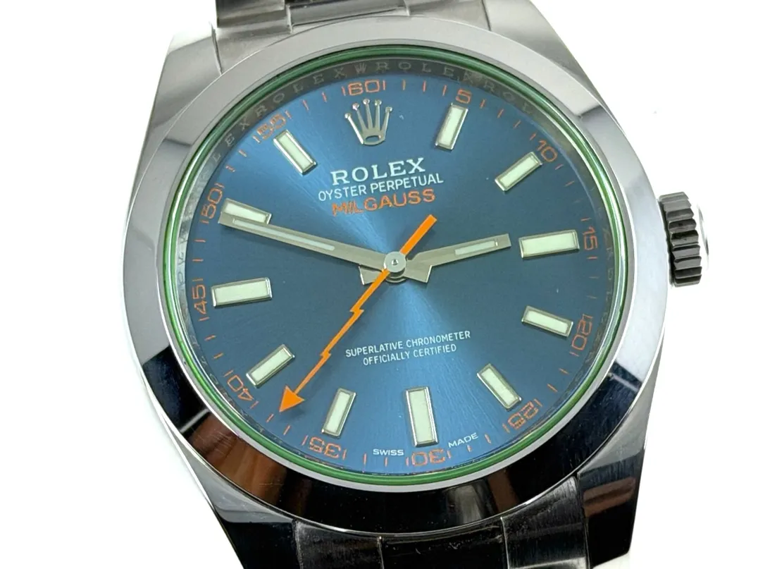 Rolex MilGauss with Blue Dial Green Crystal 40mm Automatic Box Papers Card 116400GV