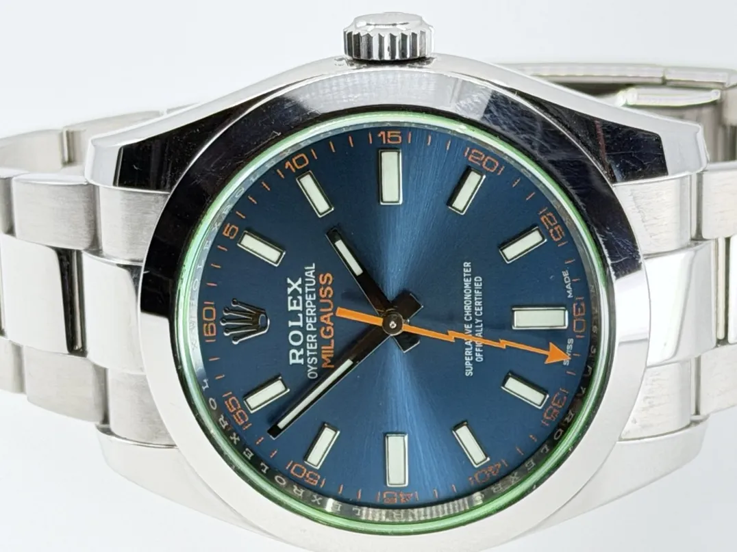 Rolex MilGauss with Blue Dial Green Crystal 40mm Automatic Box Papers Card 116400GV
