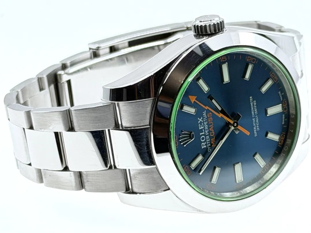Rolex MilGauss with Blue Dial Green Crystal 40mm Automatic Box Papers Card 116400GV