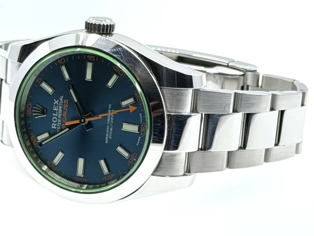 Rolex MilGauss with Blue Dial Green Crystal 40mm Automatic Box Papers Card 116400GV