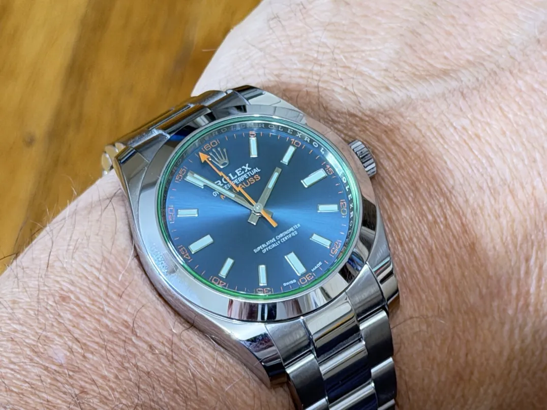 Rolex MilGauss with Blue Dial Green Crystal 40mm Automatic Box Papers Card 116400GV