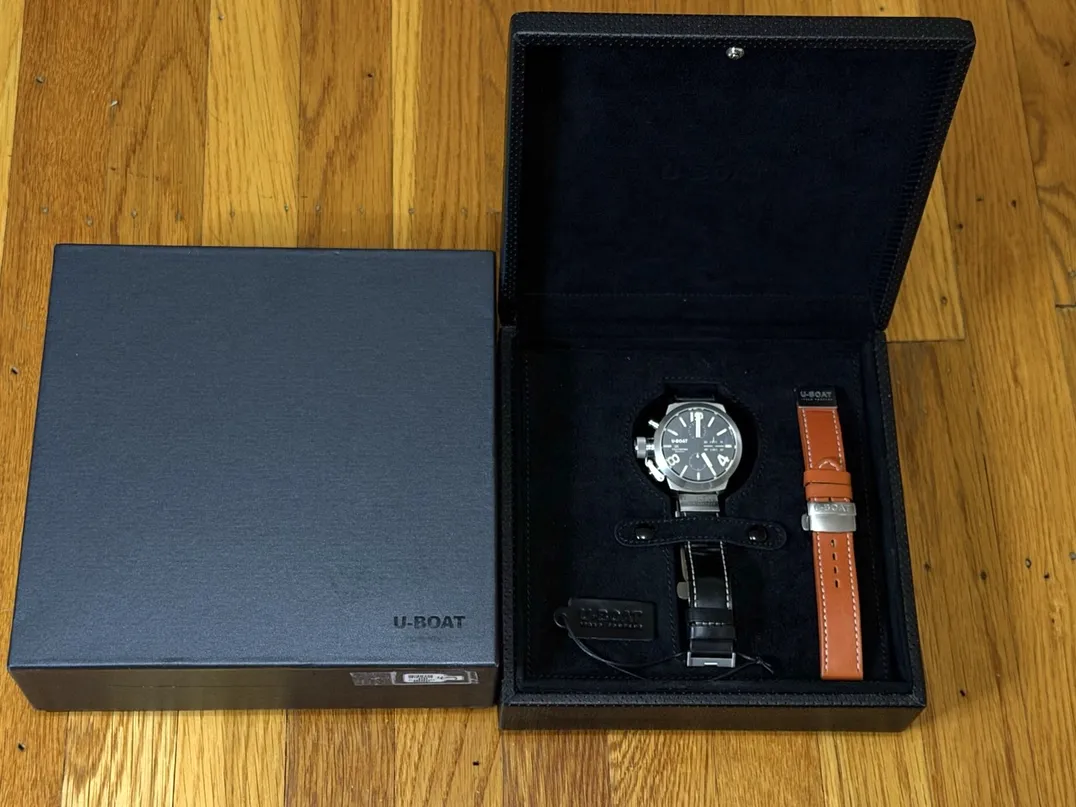 U BOAT Chronografo Acciaio 45mm Automatic 316L- Steel with 2 Straps with U Boat Box